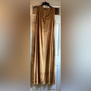 Vintage L'Pogee 90s Camel Brown Embroidered Maxi Dress Free Size Large